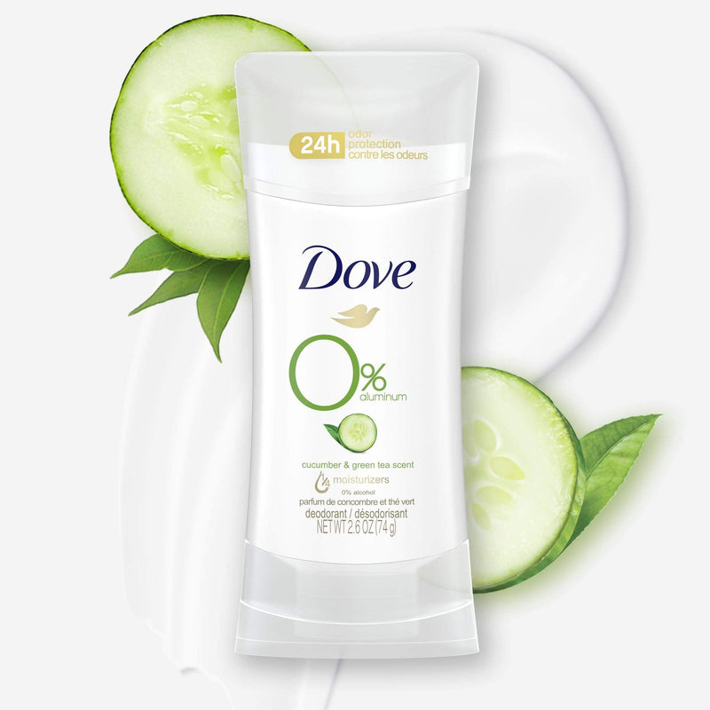 Dove 0% Aluminum Deodorant Stick Non irritating for Underarm Care Cucumber and Green Tea, 2.6 Oz Dove