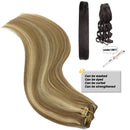 Doores Hair Extensions Clip in Ombre Light Blonde Highlighted Golden Blonde 7pcs 24 Inch Clip in Human Hair Extensions Remy Natural Hair Extensions Straight Thick 120g DOORES Store