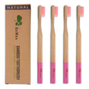 GoWoo 100% Natural Bamboo Toothbrush Soft - Organic Eco Friendly Toothbrushes with Soft Nylon Bristles, BPA-Free, Biodegradable, Dental Care Set (Pack of 4, Adult, Pink) GoWoo