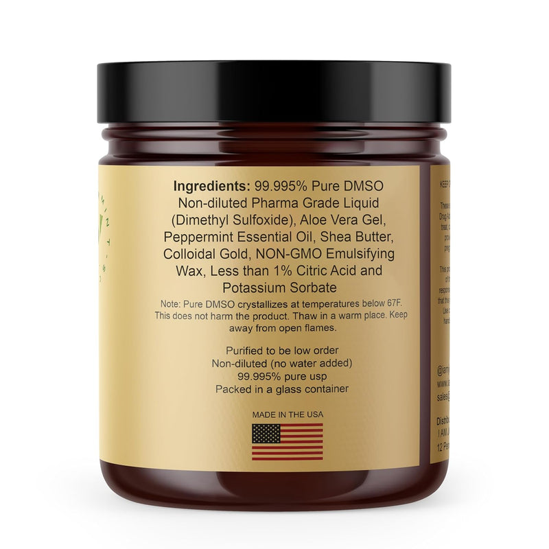 DMSO Cream with Real 24K Colloidal Gold | Promotes Mobility and Joint Comfort | 99.99% Pure Pharmaceutical Grade | Made with Aloe Vera Gel and Shea Butter | Peppermint Scent – 7oz Glass Jar Infinity Warehouse