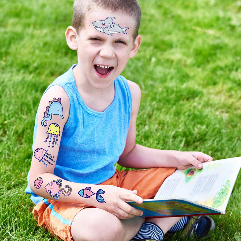 Mocossmy Animal Temporary Tattoos for Kids,10 Sheets Ocean Theme Waterproof Fake Tattoos Body Decoration DIY Crafts for Boys Girls Birthday Party Favor Supplies Goodie Bag Filler Stuffers Gifts Mocossmy