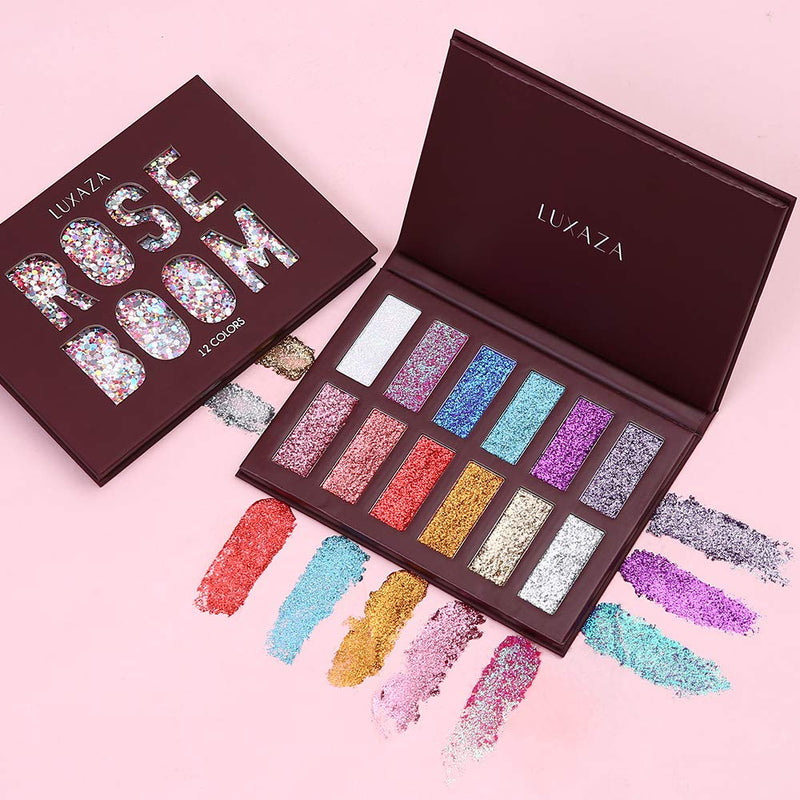 LUXAZA Holographic Glitter Eyeshadow Palette Metallic Festival Style,Ultra Pigmented Shimmer Sparkling Eyeshadow Makeup pallet,Long Lasting Waterproof Eye Shadows Cosmetics Gift Kit LUXAZA