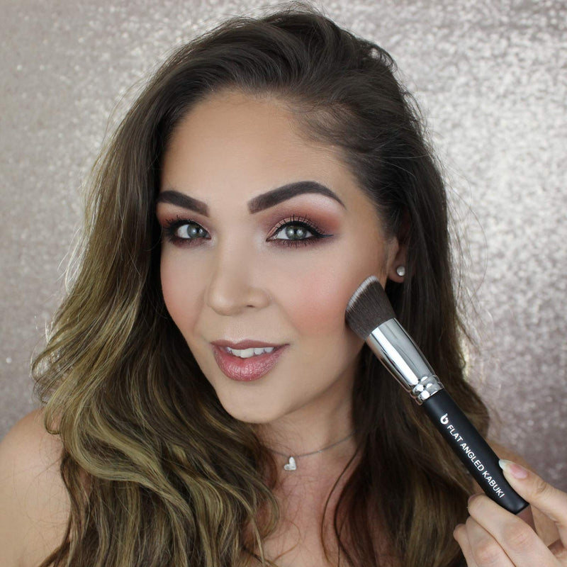 Flat Angled Kabuki Bronzer Brush - Beauty Junkees Contour Brush with Soft Dense Synthetic Bristles for Contouring, Blending, Buffing with Powder Cream Liquid Cosmetics, Vegan Makeup Brushes Beauty Junkees