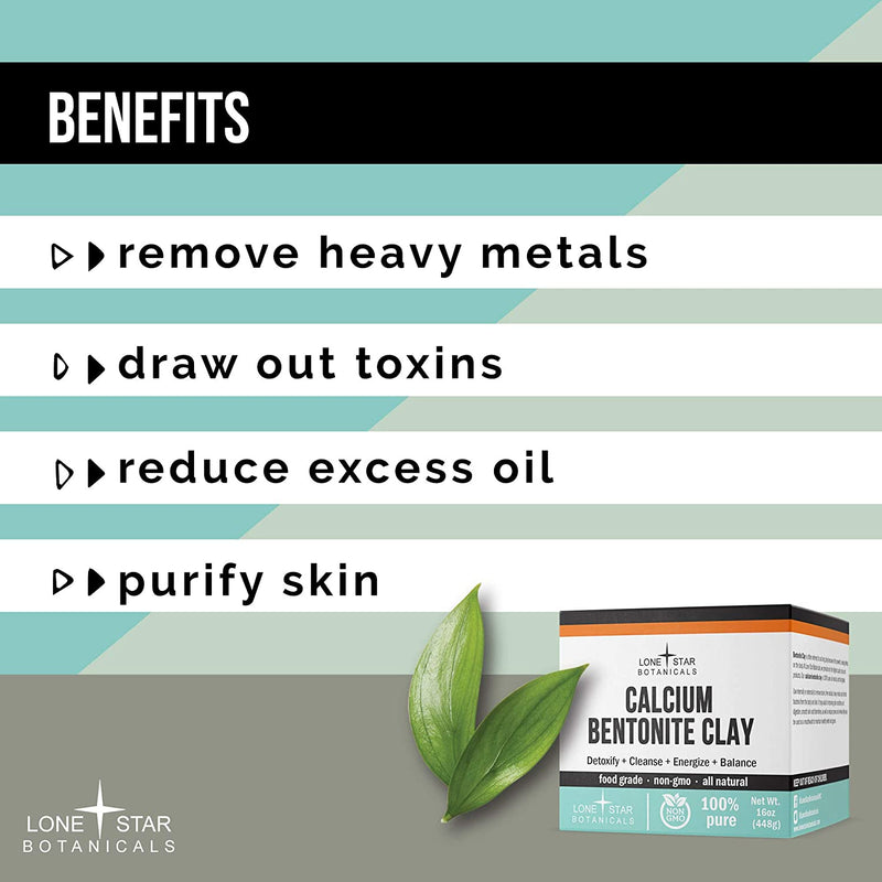 Calcium Bentonite Clay Healing Powder - Pure Organic Pharmaceutical, Better Than Food Grade - Face, Body & Hair Detox Mask, for Internal Use, Natural Mud Masks, Deep Pore Cleansing for Health & Beauty Lone Star Botanicals Store