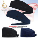 ABAMERICA Working Caps with Button and Sweatband, Adjustable Working Hats for Women Men, One Size(Tie Back or Toggle) (2 Pack: Tie Back-Black & Navy) ABAMERICA