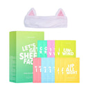 I DEW CARE Let's Get Sheet Faced Face Sheet Mask Pack (14 Sheets) + White Cat Spa and Makeup Headband Bundle I DEW CARE