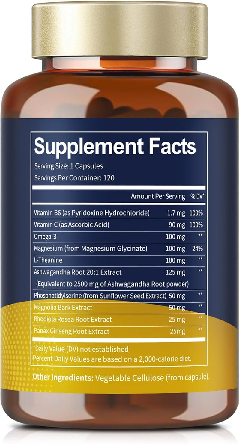 Cortisol Supplement with Ashwagandha,Magnesium,Rhodiola Rosea,L Theanine,Hormone Balance for Women 120 Vegan Capsules (Pack of 1) Infinity Warehouse