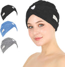 HALLEY Cotton Hair Towel Wrap (3 Packs) Super Absorbent Fast Drying Turbans for Thick, Wet Hair with Button (Black, Grey, Pink) Infinity Warehouse