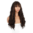 ENTRANCED STYLES Dark Brown Wig with Bangs, Long Wavy Wigs for Women Blonde Highlights Wig Natural Looking Heat Resistant Synthetic Wigs Daily Party Use ENTRANCED STYLES