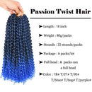 6 Packs Passion Twists Hair 18inch Ombre Blue Water Wave Crochet Hair for Butterfly Soft Locs Synthetic Crochet Hair Passion Twist Long Bohemian Locs Braiding Hair Extensions (18" 6packs Tblue