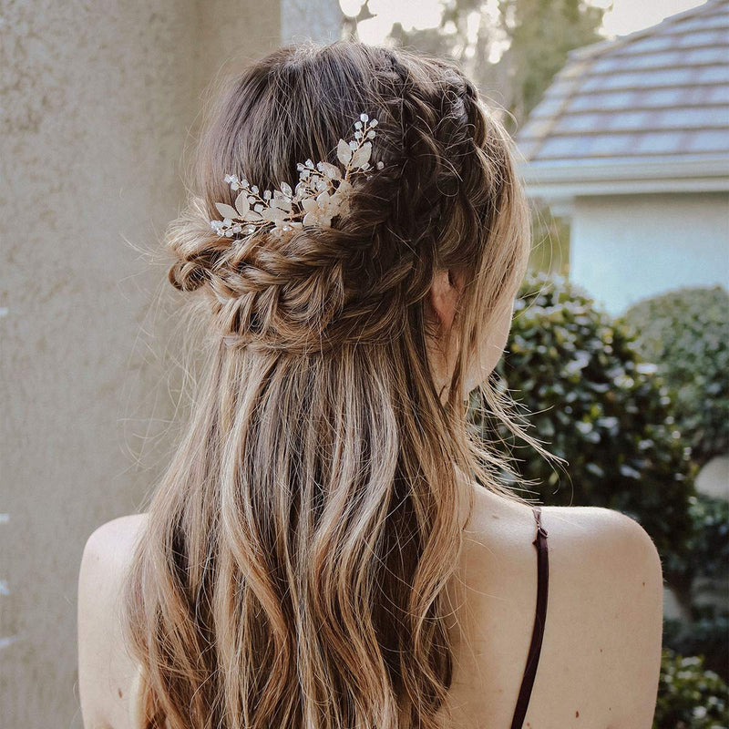 SWEETV Wedding Hair Comb Clip Bridal Crystal Wedding Hair Accessories for Brides and Bridesmaid, Gold SWEETV
