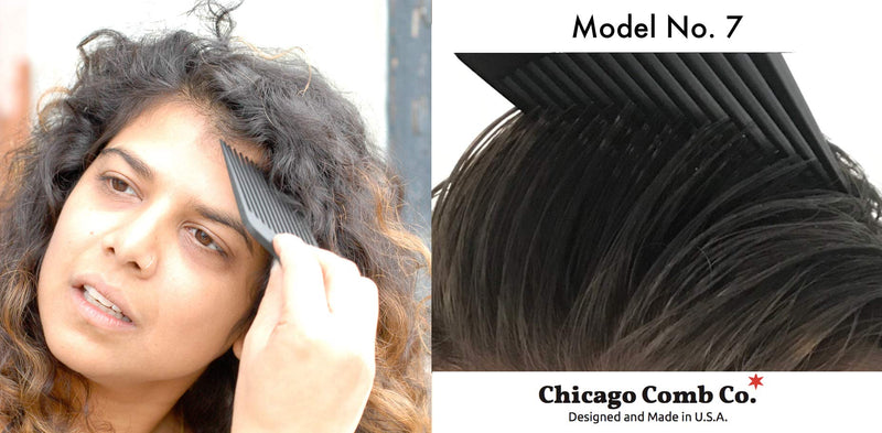 Chicago Comb Model 7 Carbon Fiber Pick Comb, for Long Thick Curly & Afro Hair, Black Color, 6 inches (15 cm) Chicago Comb