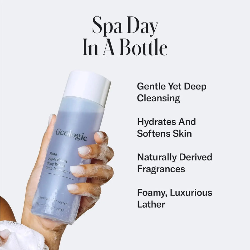 Geologie Hana Superclean Body Wash | Deep Cleansing Jasmine + Clove Shower Gel for Men & Women | All-Natural Clean & Hydrating Derm-Grade Formula | 8.4 fl oz Bottle Infinity Warehouse