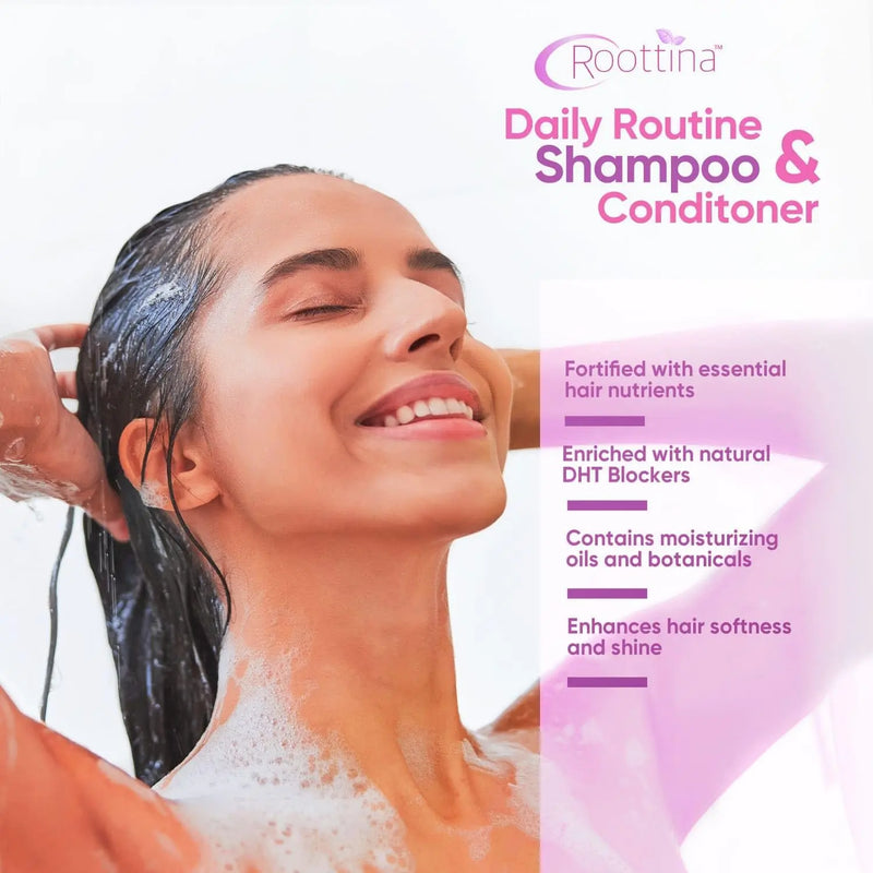 Fights Hair Loss, Roottina Daily Routine Shampoo and Conditioner Set with DHT Blockers for Women, Promotes Hair Thickening and Growth, , Made in USA (16 fl oz x 2) Infinity Warehouse