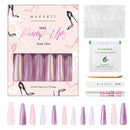 Makartt 24Pcs Extra Long Press on Nail Kit, XXL Ultra Long Pink Matte Glitter Holographic Acrylic Nail Tips False Nails 12 Sizes with Nail Glue Nail Stick Adhesive Tabs Manicure for DIY Nail Art Salon Makartt