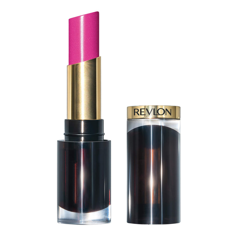 REVLON Super Lustrous Glass Shine Lipstick, Flawless Moisturizing Lip Color with Aloe, Hyaluronic Acid and Rose Quartz, Fuchsia Gleam (022), 0.15 oz REVLON