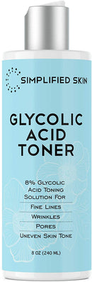 Glycolic Acid Toner 8% for Face (8 oz). Best Exfoliating Facial Peel for Anti-Aging & Acne. Alcohol-free Daily Makeup Removing Toning Solution with AHA & Rosemary Extract by Simplified Skin Simplified Skin