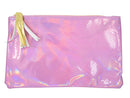 Myxx Iridescent Pink Faux Snakeskin Pattern Makeup Bag with 4 Piece Glitter Brush Set Myxx