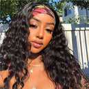 Beauty Forever Headband Human Hair Wig Water Wave Glueless Human Hair Wigs With Pre-attached Scarf Non Lace Front Wigs for women Natural Color 200% Density 16 Inch Beauty Forever Store