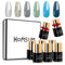 HOMSUM Gel Nail Polish Set - Blue Silver Glitter Gel Nail Polish UV LED Soak Off with No Wipe Base and Glossy Top Coat, Nail Art Manicure Kit Gift Set 8ML HOMSUM