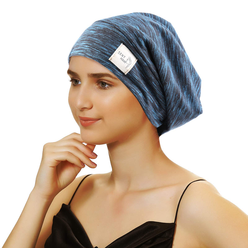 Sent Hair Silky Satin Lined Bonnet for Women Hair Cover Bonnet Sleep Cap Adjustable Slouchy Beanie Hat for Long Curly Hair,Braids,Dreadlocks(Blue) sent hair Store