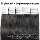 Benehair Seamless Tape in Hair Extensions Dark Black Remy Human Hair for Highlighted 16 inch Straight Professional Tape on Skin Weft Hair Extensions 16inch 30g/20pcs
