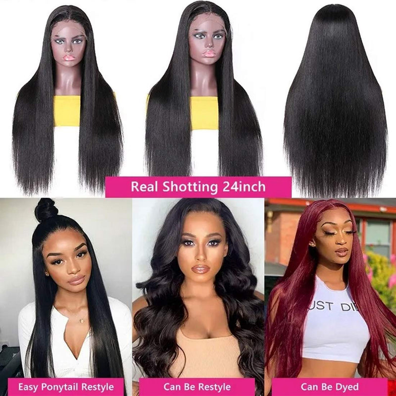 Beauty Forever T-Part Lace Front Wig Brazilian Virgin Human Hair Wig，Hand Tied Pre-plucked Straight T-Shape Lace Part Wig 150% Density Natural Color Middle Part Beauty Forever Store