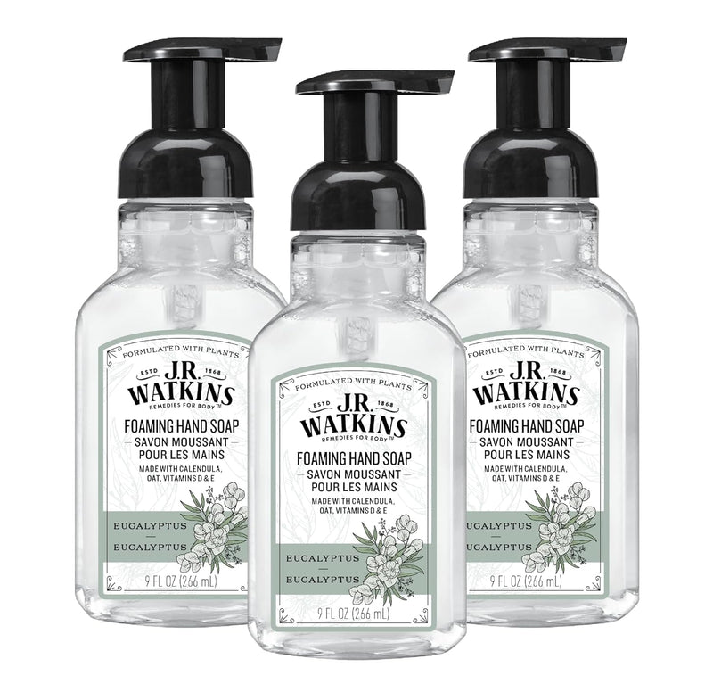 J.R. Watkins Foaming Hand Soap Pump with Dispenser, Moisturizing Hand Soap Foam, Alcohol-Free, Cruelty-Free, , Use for Kitchen or Bathroom, Eucalyptus, 9 fl oz,3 Pack Infinity Warehouse