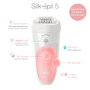 Braun Epilator Silk-épil 5 5-620, Hair Removal for Women, Shaver & Trimmer, Cordless, Rechargeable, Wet & Dry , 6 Piece Set Braun