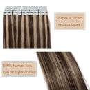 100% Remy Tape In Hair Extensions Real Human Hair Natural Double Side Tape Skin Weft Invisible Hair Extensions Hightlight Balayage Silk Straight (22'',50g/20pcs,