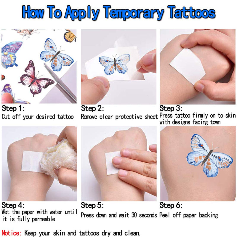 Temporary Tattoos for Kids, Christmas Birthday Party Supplies Unicorn Mermaid Butterflies Dinosaur Fake Tattoo Stickers Art(6 Sheets) AIDFSIP