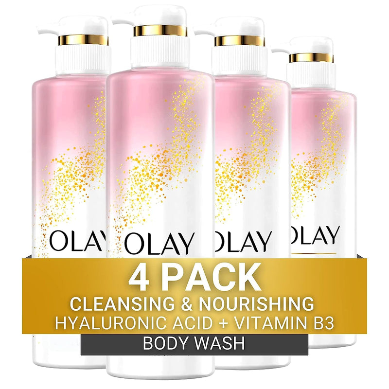 Olay Cleansing & Moisturizing Womens Body Wash 4ct with Vitamin B3 and Hyaluronic Acid 26 fl oz (Pack of 4) Infinity Warehouse