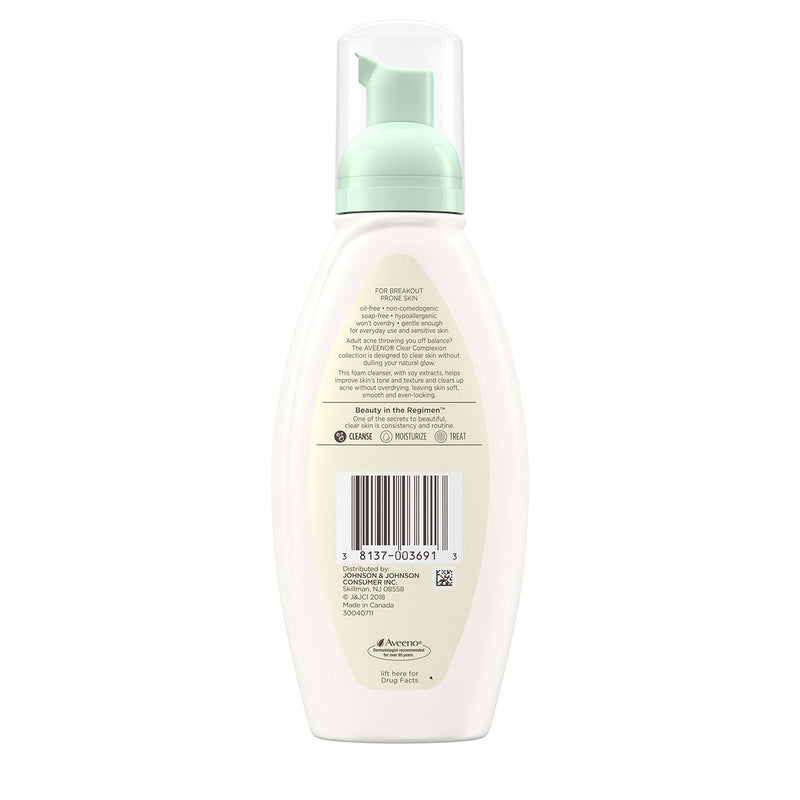 Aveeno Clear Complexion Foaming Oil-Free Facial Cleanser with Salicylic Acid Acne Medication for Breakout-Prone Skin & Soy Extracts, Hypoallergenic & Non-Comedogenic, 6 Fl Oz, Pack of 3 Aveeno