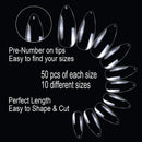 Vivace Clear Full Cover Stiletto 500 Acrylic False Fake Nail Tips 10Sizes For Nail Salon Nail Shop (Clear Full Cover Stiletto) Vivace
