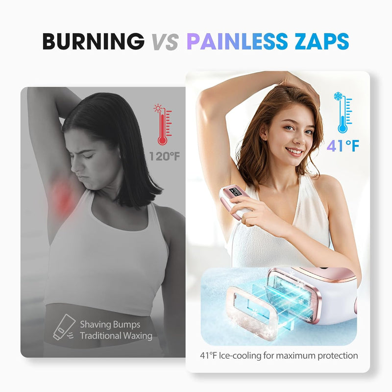IPL Laser Hair Removal Device for Women & Men - Home 45°F Ice-Cooling Contact for Painless & Long-Lasting Results, 86% Hair Reduction in 3 Weeks for Full Body & Bikini Line, Rose Gold Infinity Warehouse