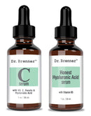 Vitamin C Serum 20% Pure L-Ascorbic Acid, Ferulic Acid, Vitamin E and HA and Hyaluronic Acid Serum with Vitamin B5 for Face and Eyes Natural Anti Aging Anti Wrinkle Set of 2 by Dr. Brenner Dr. Brenner
