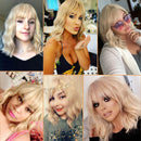 Relena Short Blonde Wig with Bangs Natural Wavy Bob Wigs for Women Heat Resistant Shoulder Length Wigs Curly Wavy Synthetic Cosplay Wig for Girl Short Bob Colorful Costume Wigs Relena