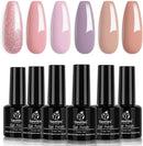 Beetles Gel Nail Polish Set, Blushed Pink Collection Pink Purple Glitter Nude Gel Polish Nail Lacquer Kit Nail Art Manicure at Home Kit, 7.3ml Each Bottle beetles Gel Polish Store