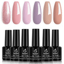 Beetles Gel Nail Polish Set, Blushed Pink Collection Pink Purple Glitter Nude Gel Polish Nail Lacquer Kit Nail Art Manicure at Home Kit, 7.3ml Each Bottle beetles Gel Polish