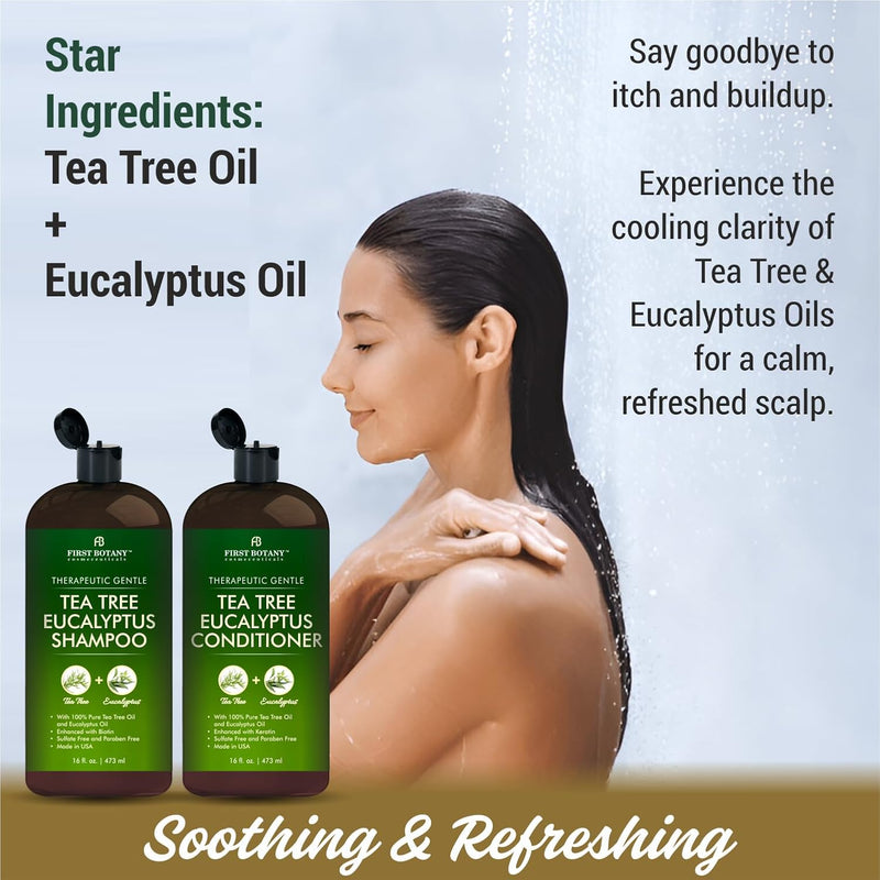 Tea Tree & Eucalyptus Shampoo and Conditioner Set – Clarifying & Scalp Care Formula with Activated Charcoal, Biotin & Keratin – Sulfate-Free, Made in USA - 16 fl oz x 2 Infinity Warehouse
