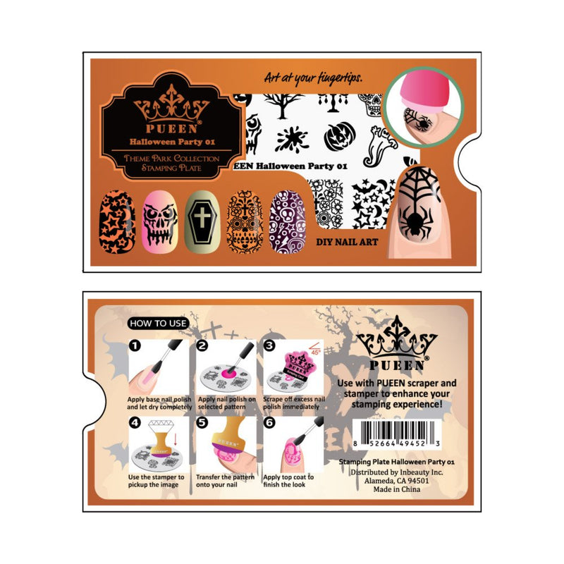 PUEEN Nail Art Stamping Plate - Halloween Party 01 - Theme Park Collection 125x65mm Unique Nailart Polish Stamping Manicure Image Plates Accessories Kit - BH000725 PUEEN