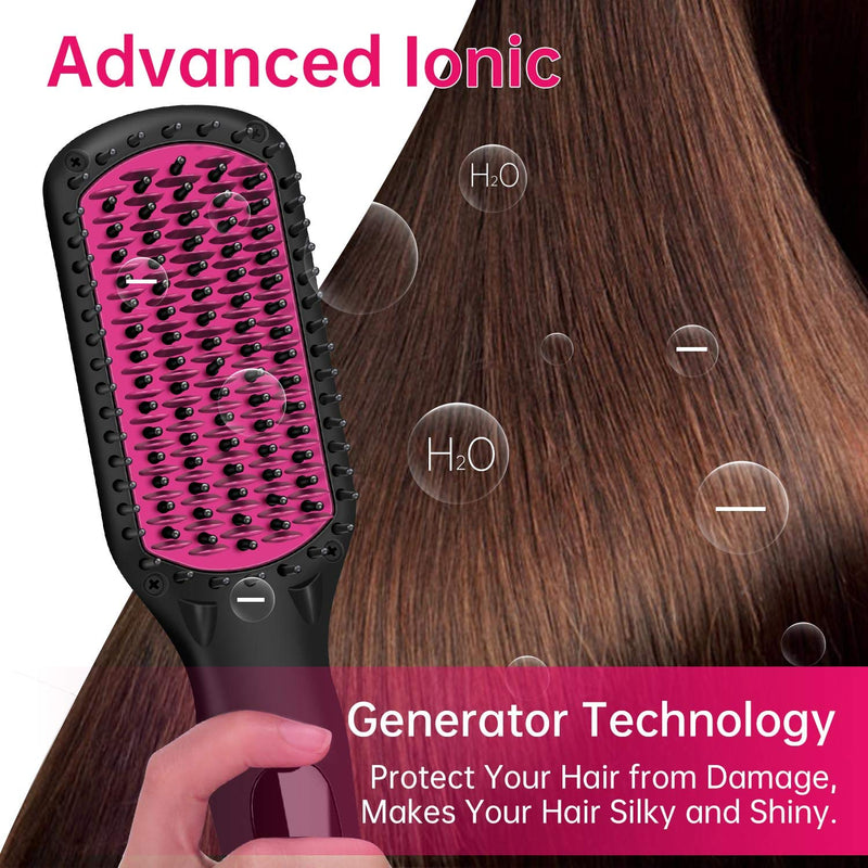 Prizm Hair Straightener Brush, Negative Ion Enhanced Hot Straightening Brush, 30s Fast Heating for Smooth, Frizz-Free and Shine hair, Anti Scald, Temp Lock, LCD Display, Portable for Home & Travel Prizm