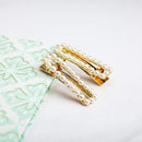 LUX ACCESSORIES White Pearl Rectangle Goldtone Hair Clip Bridal Bobby Pin Barrette LUX ACCESSORIES