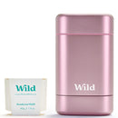 Wild Aluminum Free Deodorant for Women Starter Kit - Refillable Stick Deodorant with Pink Applicator Case & Fresh Cotton and Sea Salt Scented Refill (1.4oz) - Long Lasting Protection - Vegan Friendly Infinity Warehouse