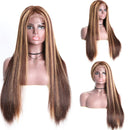 UNice Ombre Highlight Lace Front Human Hair Wig Brown Blonde Mixed Color, Brazilian Remy Straight Hair 13x4 Lace Frontal Wig Pre Plucked with Baby Hair for Women 150% Density (18inch) UNICE Store