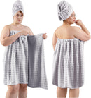 REDKISS Blue Towel Wrap for Women, XL Spa Shower Wrap with Hair Towel, Super Absorbent Bath Towels Robe for Body, Adjustable Microfiber Plush Bathrobe for Girls, Warmth Velcro Plus Size Wraps Towels Infinity Warehouse