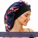 Sent Hair Large Satin Bonnet Sleep Cap for Women Double Layer Silky Hair Bonnet for Braids,Curly,Long Hair- Wide Elastic Band,Navy Floral sent hair