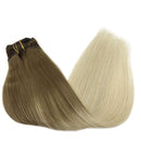 GOO GOO Human Hair Extensions Clip in Ombre Ash Brown to Platinum Blonde 120g 7pcs 18 Inch Straight Real Clip in Hair Extensions Thick Hair Weft Natural Remy Hair Extensions for Women GOO GOO Store