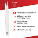 Regine Switzerland Slant Tweezer - Handmade in Switzerland - Professional Eyebrow & Facial Hair Remover - Etched Interior Grabs Hair from The Root - Perfectly Aligned Tips - Stainless Steel, White Regine Switzerland Store