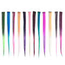 SWACC 12 Pcs Ombre Colored Party Highlights Clip on in Hair Extensions Multi-Colors Hair Streak Synthetic Hairpieces (12 Colors in Set -Straight) SWACC
